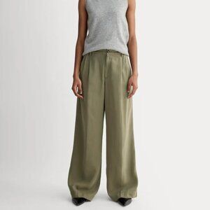 Everlane The Trouser In Buttersoft Kalamata Green Mid Rise Wide Leg Pant Size 10